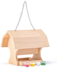 Woody Drevené kŕmidlo pre vtáky, 4 farby a štetec, 19 x 13,5 x 16 cm
