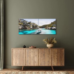 Obraz - Pláž s plachetnicou (120x50 cm)