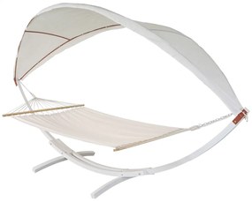 Hojdacia sieť HWC-J47 so strieškou pre 2 osoby, drevo, 420cm - biela, krémovo-biela