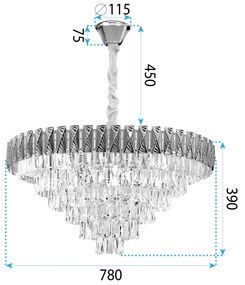 Toolight Toolight, závesné krištáľové svietidlo 80cm, 12xE14, G061-CP, zlatá, OSW-08995