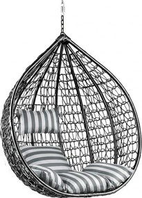 Čierne závesné kreslo KOKON bez stojanu, bielo-sivý vankúš