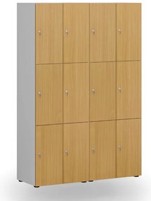 Drevená šatníková skrinka S4 s úložnými boxmi, 6 boxov, demont, cylindrický zámok, sivá/breza