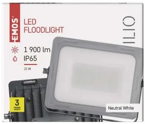 EMOS Vonkajší LED nástenný reflektor ILIO, 21W, neutrálna biela, čierny, IP65