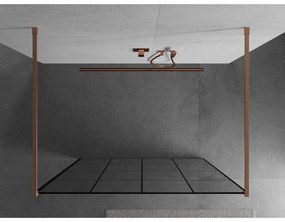 Mexen Kioto, sprchová zástena Walk-In 150 x 200 cm, 8mm sklo čierny vzor, medený matný profil, 800-150-002-65-77