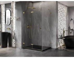Mexen Lunar-F, 1-krídlový sprchový kút so skladacími dverami, ľavý, 90 x 70 cm, 8mm číre sklo, zlatý lesklý profil, 836-090-070-50-00-L