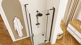 Sprchový kút REA HUGO BLACK 90/dvere x 80/zástena cm, čierny/transparent - bez vaničky