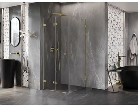 Mexen Lunar-F, skladací sprchový kút ľavý 80 x 80 cm, 8mm číre sklo, zlatý profil, 836-080-080-50-00-L