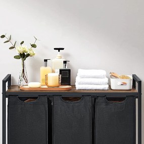 Kôš na bielizeň, s 3 vyťahovacími a odnímateľnými vakmi, 3 x 38 L, čierny