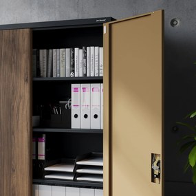 Kancelárska kovová skrinka na dokumenty JAN II, Eco Design: antracit/orech