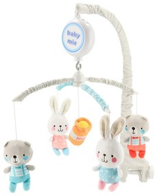 Baby Mix Elektronický kolotoč nad postýlku smelodiemi Medvídci a králíci, pr. 35 cm