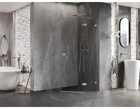 Mexen Lunar, výklopný päťuholníkový sprchový kút pravý 100 x 100 cm, 8mm číre sklo, oceľový profil, 831-100P-100L-97-00-P