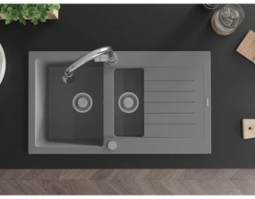 Mexen Matias, 1,5-komorový granitový drez 900x505x200 mm a drezová batéria Elia, šedá, 6502-71-670101-00