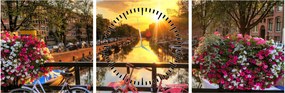 Obraz - Východ slnka v Amsterdame (s hodinami) (90x30 cm)
