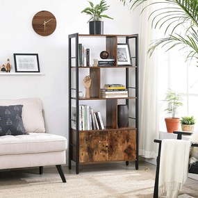 Knižnica so 4 policami a dvierkami, polica na knihy, rustikálna hnedá