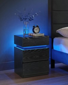 Nočný stolík s viacfarebným nastaviteľným LED pásikom, 3 zásuvky, čierny
