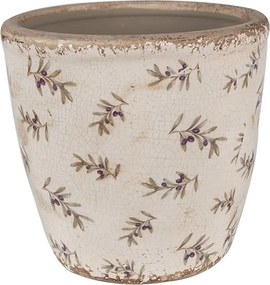 Béžový antik obal na kvetináč s olivami Olive Fields L - Ø 16*16 cm