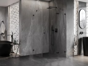 Mexen Lunar, päťuholníkový sprchový kút s pravým sklonom 80 x 100 cm, 8mm číre sklo, čierny profil, 831-080P-100L-70-00-P