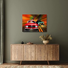 Sklenený obraz - Retro závodné autá (70x50 cm)