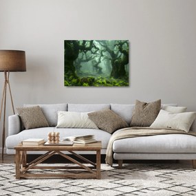 Sklenený obraz - Les prerastený machom (70x50 cm)