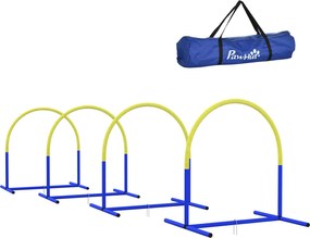 PawHut Súprava na tréning agility pre psov, 4-dielna prekážková súprava pre starších psov, Tréningová súprava so športovou taškou, Modrá + Žltá, 88 x