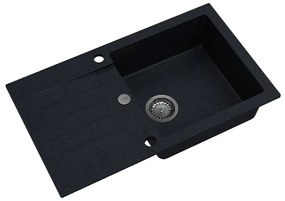 Sink Quality Natalie, kuchynský granitový drez 770x450x170 mm + chrómový sifón, čierna škvrnitá-BROCADE, SKQ-NAT.B.1KDO.X