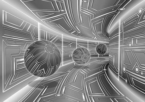 Fototapeta - 3D šedý tunel s guľou (254x184 cm)
