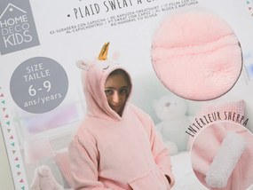 Detská mikinová deka s rukávmi a kapucňou HOODIE UNICORN ružová
