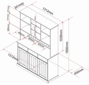 Široký kredenc z masívu Weston - šedá/hnedá