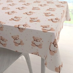 Biante Detský bavlnený štvorcový obrus Sandra SA-721 Medvedíky so srdiečkami na púdrovo ružovom 150x150 cm