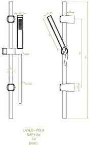 Laveo Pola, sprchový stĺp 70cm s ručnou sprchovou hlavicou, 1-funkcia, zlatá matná, LAV-NAP_G1AB