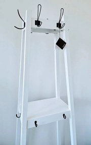 Biely drevený stojaci vešiak s poličky a háčiky - 60 * 40 * 175 cm
