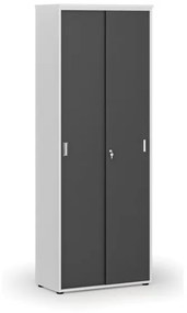 Kancelárska skriňa so zasúvacími dverami PRIMO WHITE, 2128 x 800 x 420 mm, biela/grafit