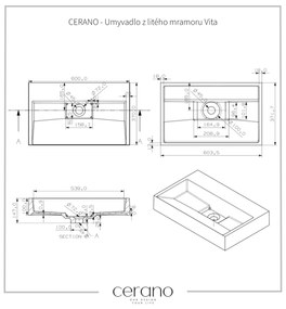 CERANO - Umývadlo z liateho mramoru Vita - nástenné aj na dosku - čierna matná - 60x37 cm, CER-CER-479857