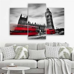 Obraz na plátně třídílný Červený londýnský autobus - 150x100 cm