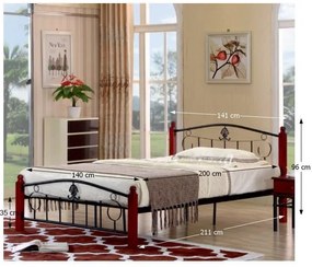 Kovová manželská posteľ s roštom Magenta 140 - čierny kov / tmavý dub