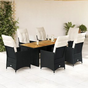 vidaXL 7-dielna záhradná jedálenská súprava a vankúše čierna polyratan