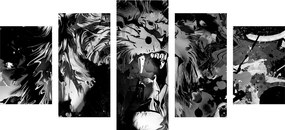 5-dielny obraz levia hlava v čiernobielom prevedení - 200x100