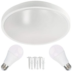 ECO LIGHT LED stropné svietidlo 2xE27 guľatá biela + 2x E27 10W neutrálna biela žiarovka