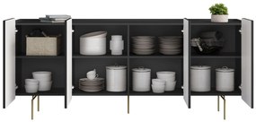 Komoda Malmi 200 cm - čierny mat / zlatá