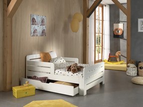 Detská jednolôžková rastúca postel z masívu so zásuvkou a matracom borovica biela 14060