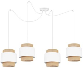 Závesné svietidlo Boho Spider, 4x jutové/biele textilné tienidlo