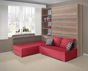 Nabytekmorava Sklápacia posteľ s pohovkou VS 21075 - 200x120 cm farba pohovky: Červená, Typ farebného prevedenia: Dub sonoma tmavý / dvere dub sonoma tmavý