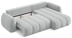 Svetlosivá rozkladacia/s úložným priestorom rohová pohovka z textílie buklé (pravý roh/s leňoškou) Pele – Makamii