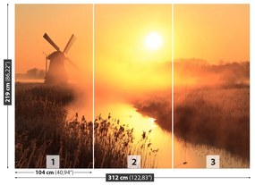 Fototapeta Vliesová Slnko veterný mlyn 208x146 cm