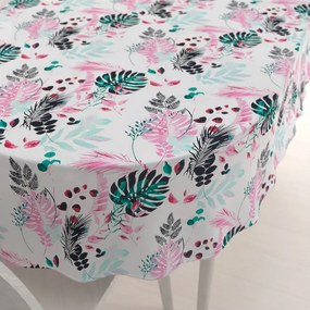 Biante Bavlnený oválny obrus Sandra SA-413 Ružové a zelené tropické listy na bielom 60x100 cm