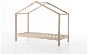 Domčeková detská posteľ z borovicového dreva s výsuvným lôžkom a úložným priestorom v prírodnej farbe 90x200 cm DALLAS – Vipack