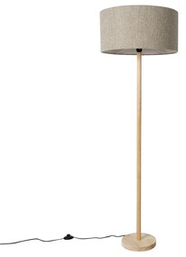 Rustikálna stojaca lampa drevo s tienidlom z bouclé taupe - Mels
