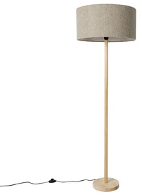 Rustikálna stojaca lampa drevo s tienidlom z bouclé taupe - Mels