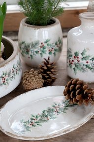 Béžový keramický podnos s cezmínou Holly Christmas Antique - 25 * 18 * 2,5 cm