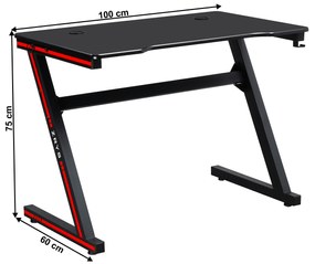 Kondela Herný stôl/počítačový stôl, čierna/červená, MACKENZIE 100cm